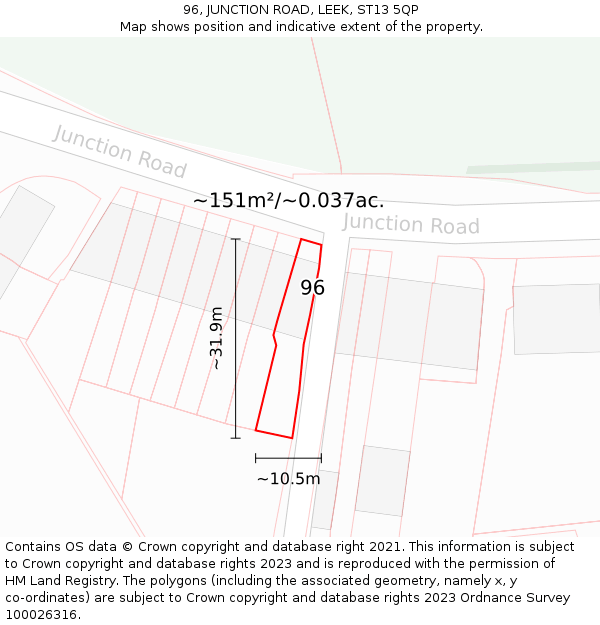 96, JUNCTION ROAD, LEEK, ST13 5QP: Plot and title map