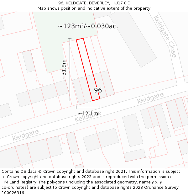 96, KELDGATE, BEVERLEY, HU17 8JD: Plot and title map
