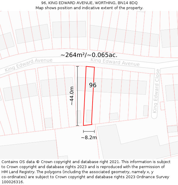 96, KING EDWARD AVENUE, WORTHING, BN14 8DQ: Plot and title map