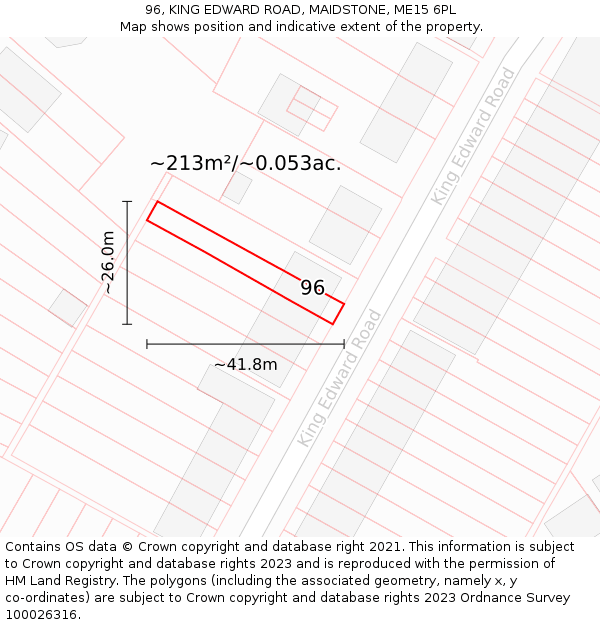 96, KING EDWARD ROAD, MAIDSTONE, ME15 6PL: Plot and title map