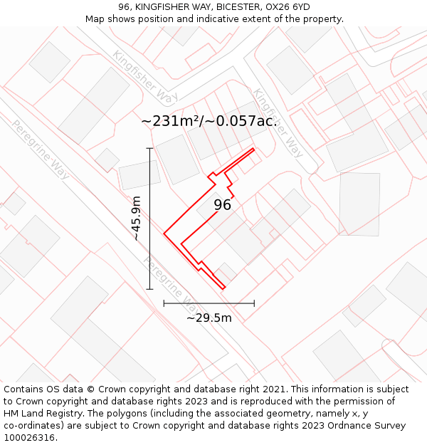 96, KINGFISHER WAY, BICESTER, OX26 6YD: Plot and title map