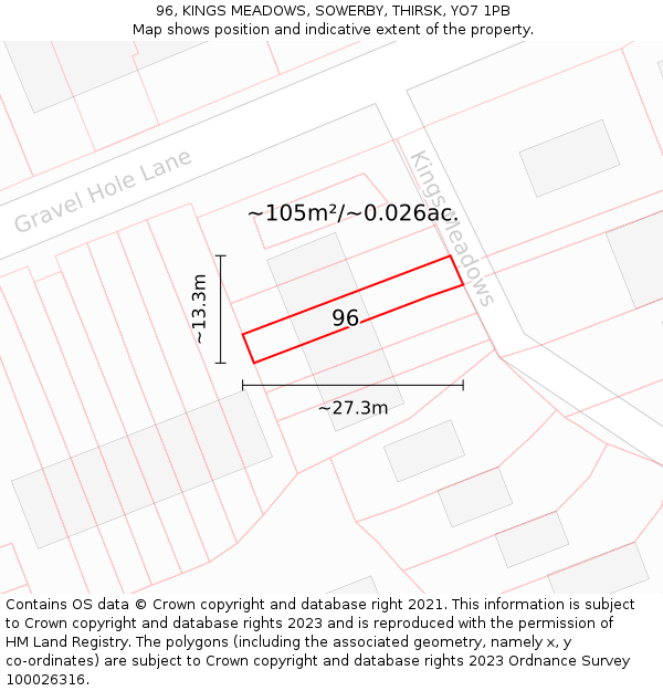 96, KINGS MEADOWS, SOWERBY, THIRSK, YO7 1PB: Plot and title map