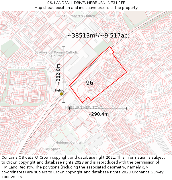 96, LANDFALL DRIVE, HEBBURN, NE31 1FE: Plot and title map