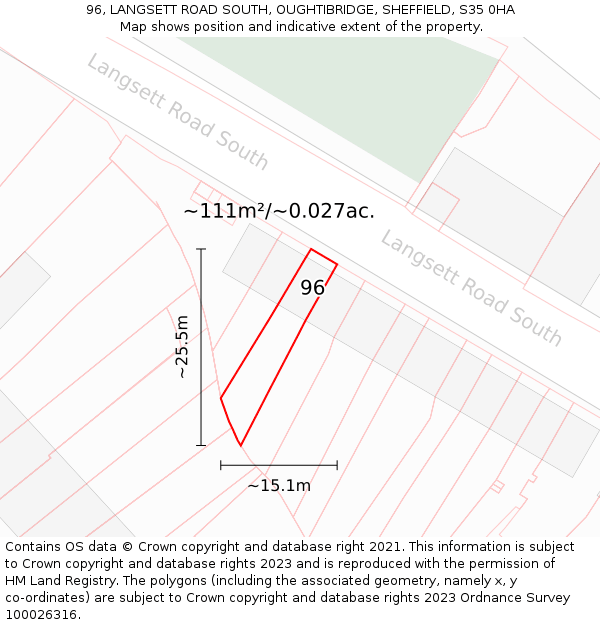 96, LANGSETT ROAD SOUTH, OUGHTIBRIDGE, SHEFFIELD, S35 0HA: Plot and title map