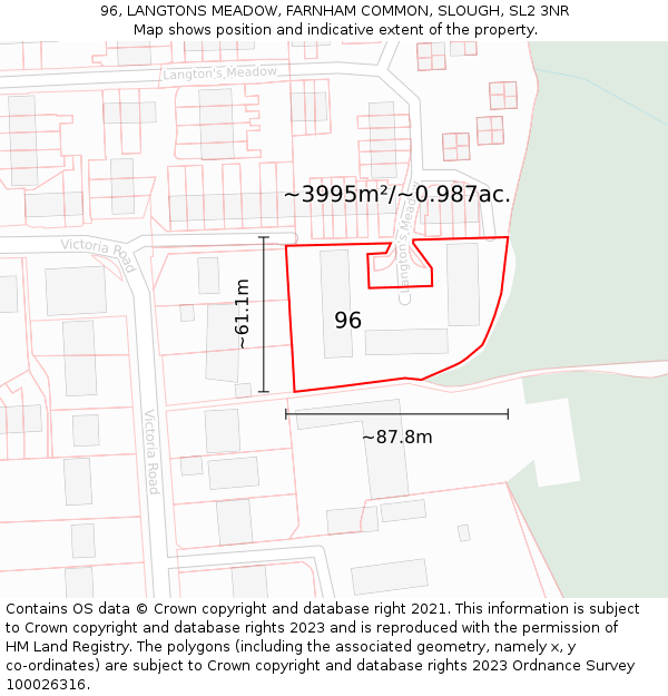 96, LANGTONS MEADOW, FARNHAM COMMON, SLOUGH, SL2 3NR: Plot and title map