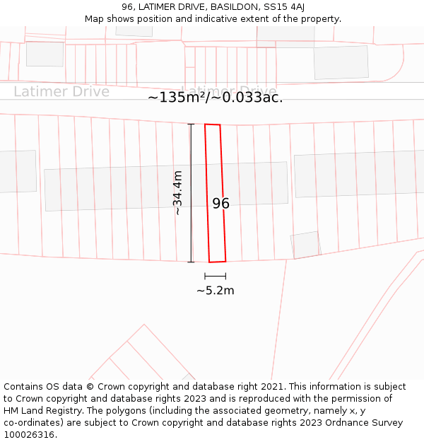 96, LATIMER DRIVE, BASILDON, SS15 4AJ: Plot and title map