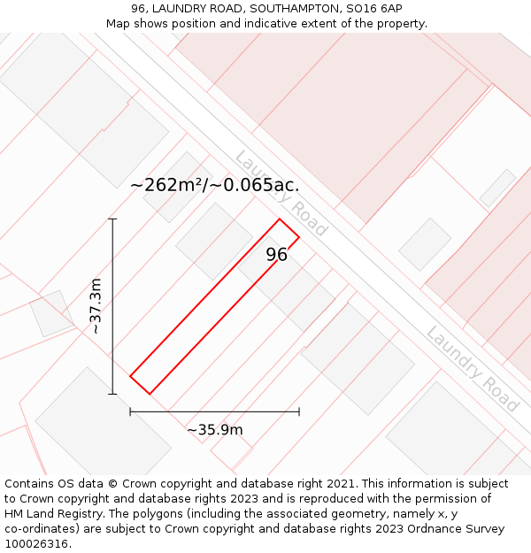96, LAUNDRY ROAD, SOUTHAMPTON, SO16 6AP: Plot and title map