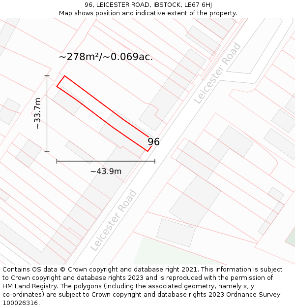 96, LEICESTER ROAD, IBSTOCK, LE67 6HJ: Plot and title map