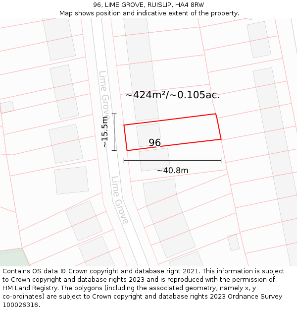96, LIME GROVE, RUISLIP, HA4 8RW: Plot and title map