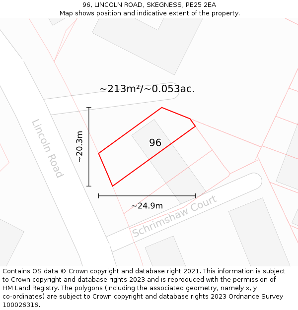 96, LINCOLN ROAD, SKEGNESS, PE25 2EA: Plot and title map