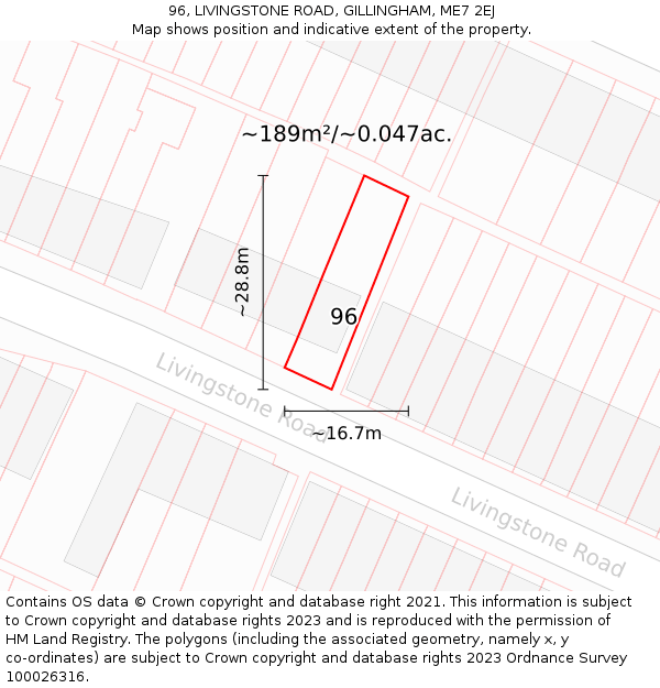 96, LIVINGSTONE ROAD, GILLINGHAM, ME7 2EJ: Plot and title map