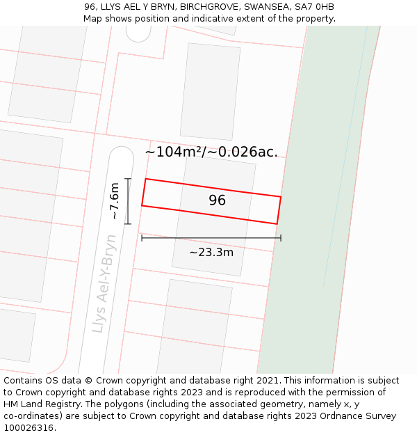 96, LLYS AEL Y BRYN, BIRCHGROVE, SWANSEA, SA7 0HB: Plot and title map