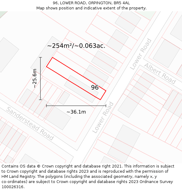 96, LOWER ROAD, ORPINGTON, BR5 4AL: Plot and title map