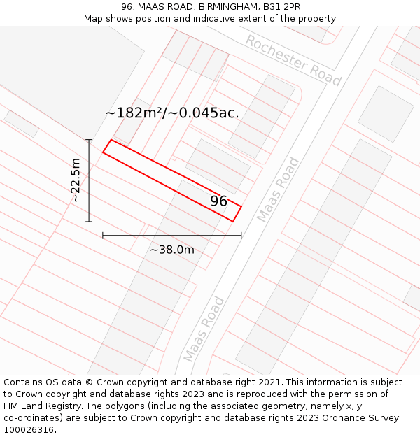 96, MAAS ROAD, BIRMINGHAM, B31 2PR: Plot and title map