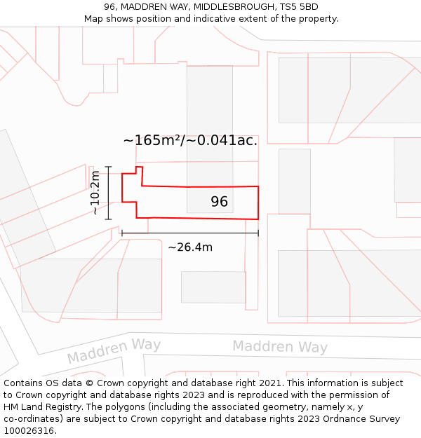 96, MADDREN WAY, MIDDLESBROUGH, TS5 5BD: Plot and title map