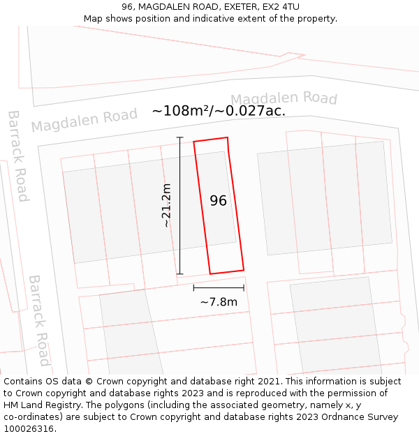 96, MAGDALEN ROAD, EXETER, EX2 4TU: Plot and title map