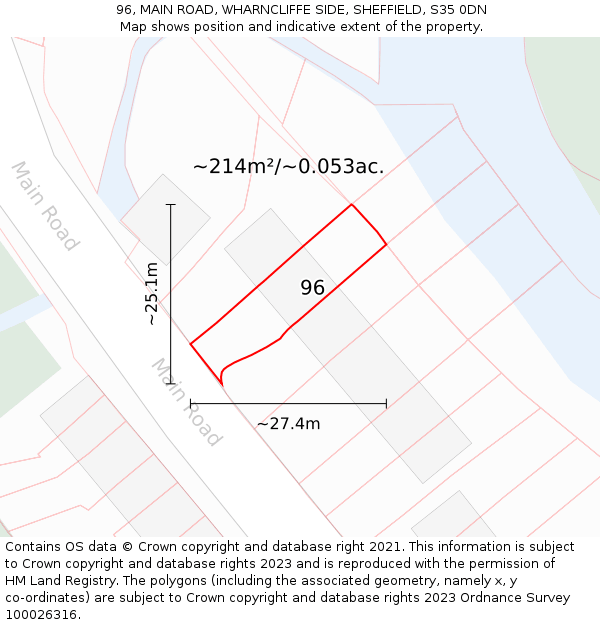 96, MAIN ROAD, WHARNCLIFFE SIDE, SHEFFIELD, S35 0DN: Plot and title map