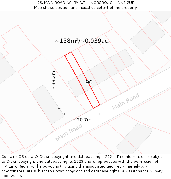 96, MAIN ROAD, WILBY, WELLINGBOROUGH, NN8 2UE: Plot and title map