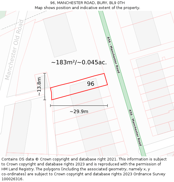 96, MANCHESTER ROAD, BURY, BL9 0TH: Plot and title map