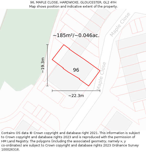 96, MAPLE CLOSE, HARDWICKE, GLOUCESTER, GL2 4YH: Plot and title map