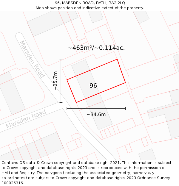 96, MARSDEN ROAD, BATH, BA2 2LQ: Plot and title map