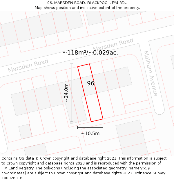 96, MARSDEN ROAD, BLACKPOOL, FY4 3DU: Plot and title map