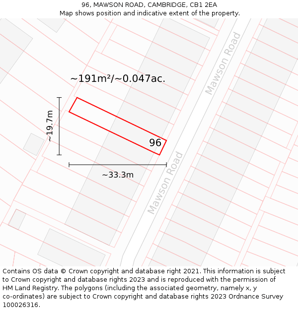 96, MAWSON ROAD, CAMBRIDGE, CB1 2EA: Plot and title map
