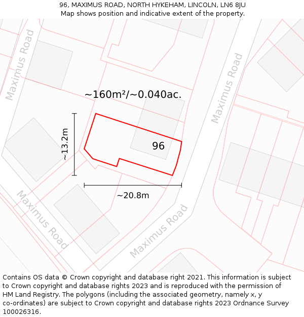 96, MAXIMUS ROAD, NORTH HYKEHAM, LINCOLN, LN6 8JU: Plot and title map