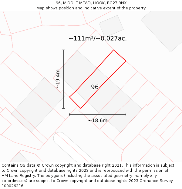 96, MIDDLE MEAD, HOOK, RG27 9NX: Plot and title map