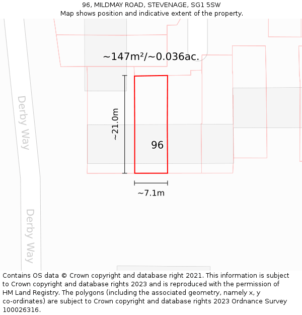 96, MILDMAY ROAD, STEVENAGE, SG1 5SW: Plot and title map