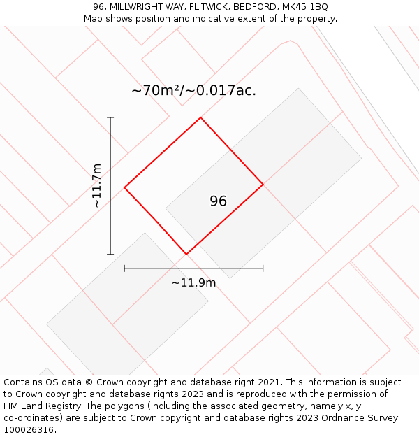96, MILLWRIGHT WAY, FLITWICK, BEDFORD, MK45 1BQ: Plot and title map