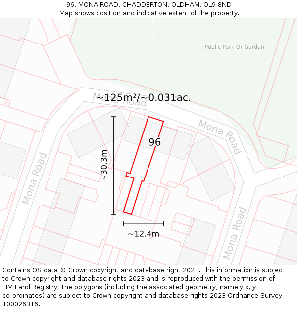 96, MONA ROAD, CHADDERTON, OLDHAM, OL9 8ND: Plot and title map