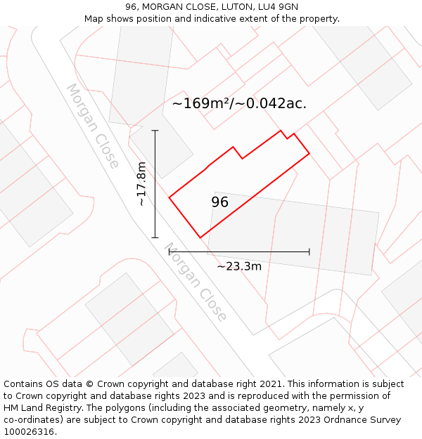96, MORGAN CLOSE, LUTON, LU4 9GN: Plot and title map