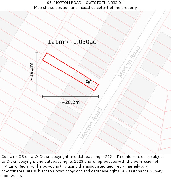 96, MORTON ROAD, LOWESTOFT, NR33 0JH: Plot and title map