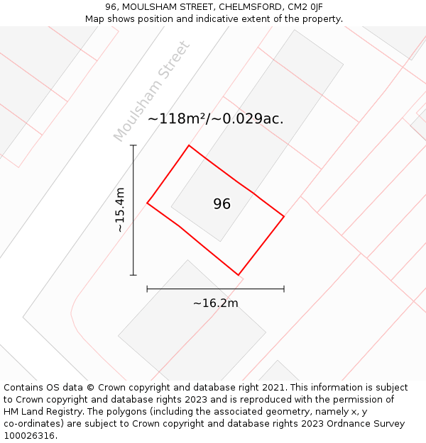 96, MOULSHAM STREET, CHELMSFORD, CM2 0JF: Plot and title map