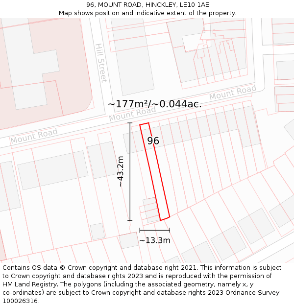 96, MOUNT ROAD, HINCKLEY, LE10 1AE: Plot and title map