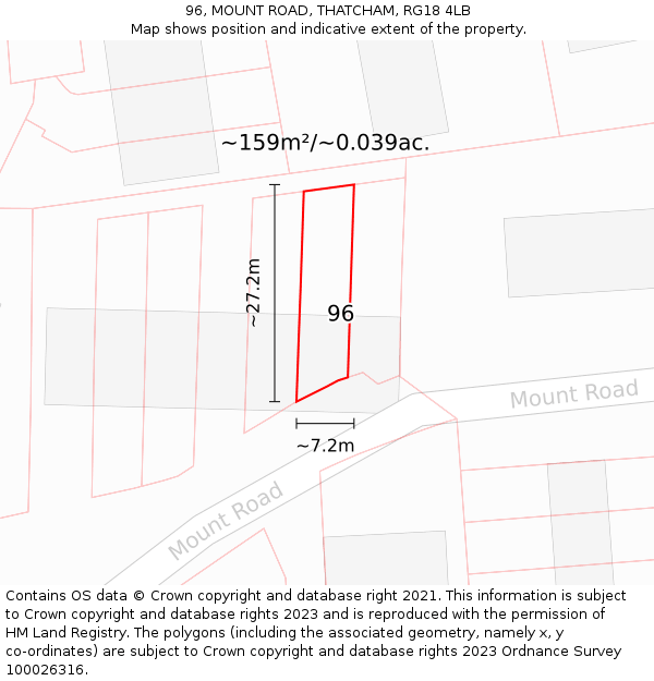 96, MOUNT ROAD, THATCHAM, RG18 4LB: Plot and title map