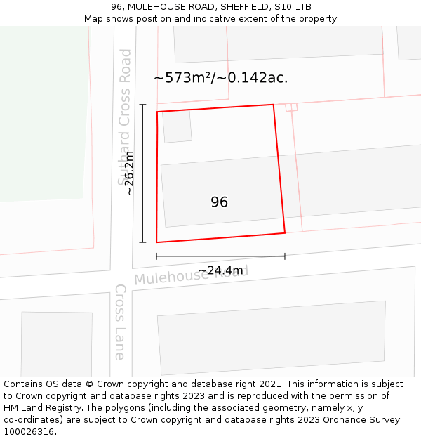 96, MULEHOUSE ROAD, SHEFFIELD, S10 1TB: Plot and title map