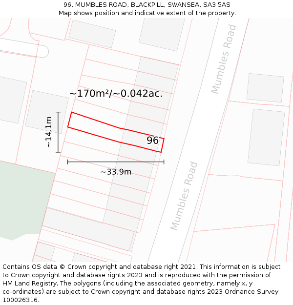 96, MUMBLES ROAD, BLACKPILL, SWANSEA, SA3 5AS: Plot and title map