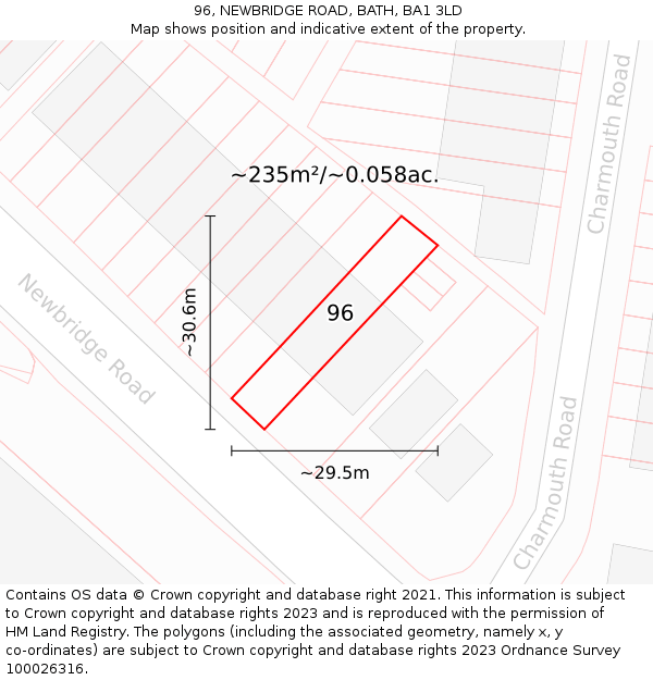 96, NEWBRIDGE ROAD, BATH, BA1 3LD: Plot and title map