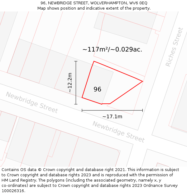96, NEWBRIDGE STREET, WOLVERHAMPTON, WV6 0EQ: Plot and title map