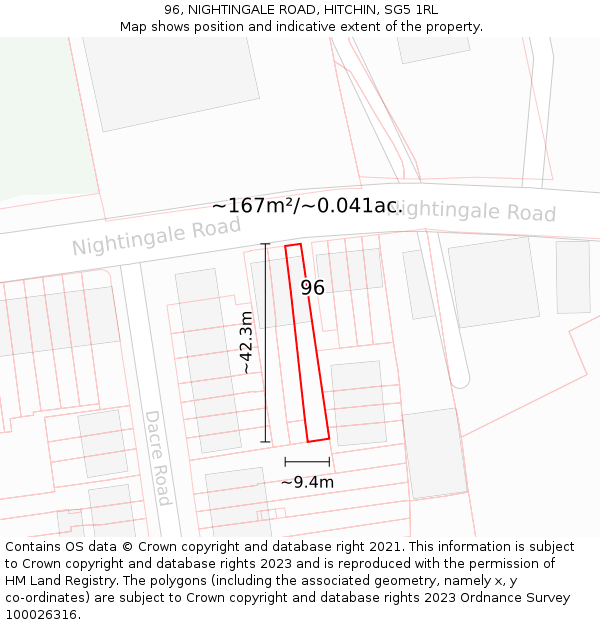 96, NIGHTINGALE ROAD, HITCHIN, SG5 1RL: Plot and title map