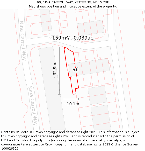 96, NINA CARROLL WAY, KETTERING, NN15 7BF: Plot and title map