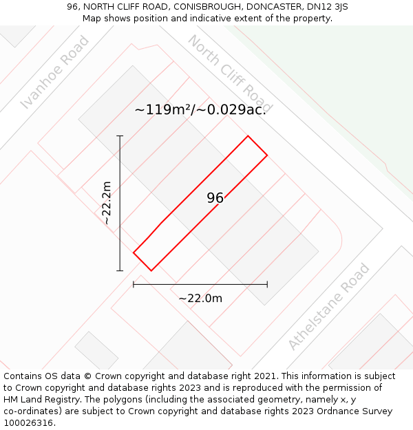 96, NORTH CLIFF ROAD, CONISBROUGH, DONCASTER, DN12 3JS: Plot and title map
