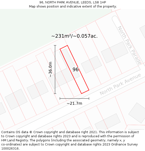 96, NORTH PARK AVENUE, LEEDS, LS8 1HP: Plot and title map