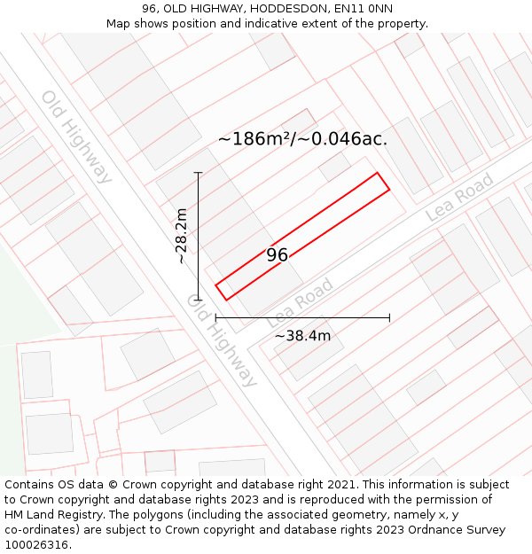 96, OLD HIGHWAY, HODDESDON, EN11 0NN: Plot and title map