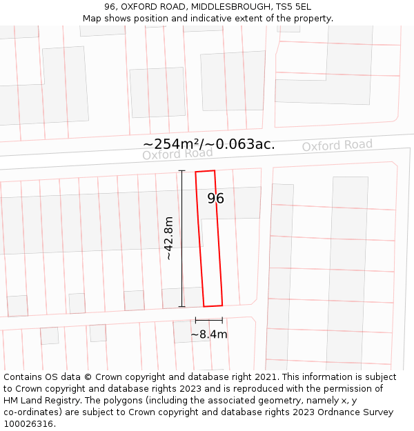96, OXFORD ROAD, MIDDLESBROUGH, TS5 5EL: Plot and title map