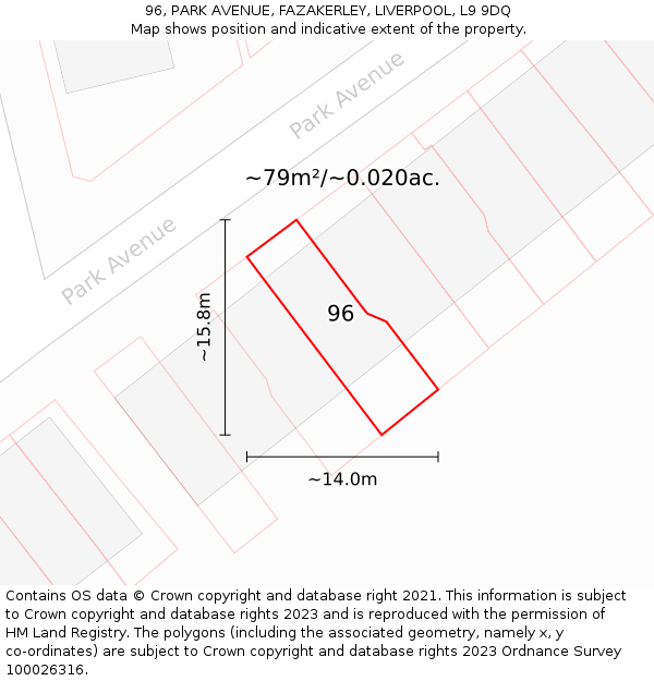96, PARK AVENUE, FAZAKERLEY, LIVERPOOL, L9 9DQ: Plot and title map