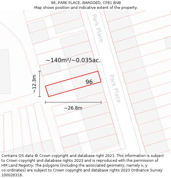 96, PARK PLACE, BARGOED, CF81 8NB: Plot and title map