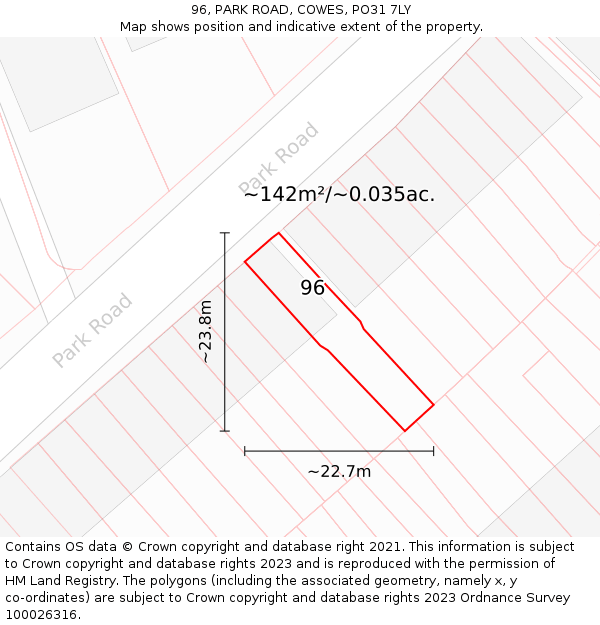 96, PARK ROAD, COWES, PO31 7LY: Plot and title map